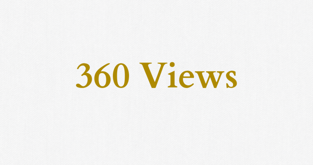 Text "360 views" in golden letters centered on a plain white background.